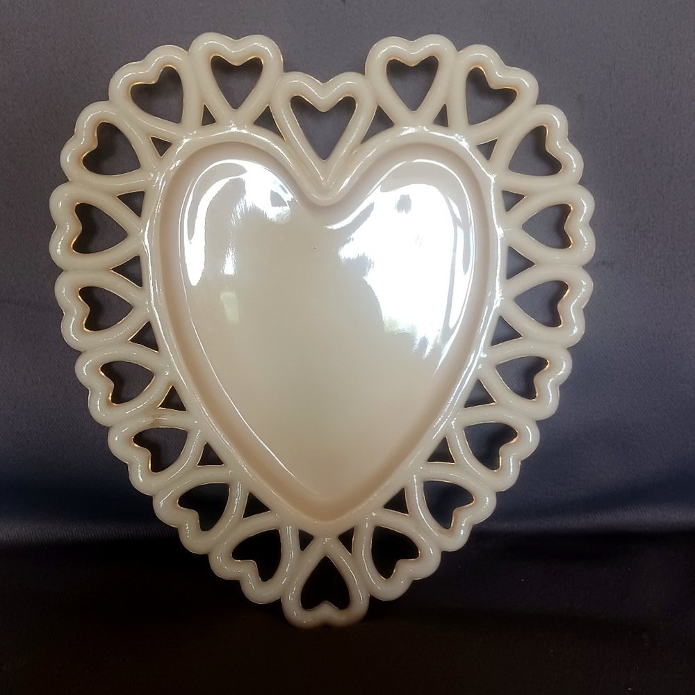 Vintage Westmoreland Peach/Almond Milk Glass Heart Plate